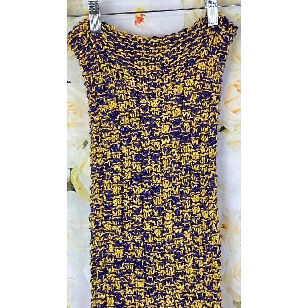 Crochet Scarf With Fringe Handmade Boho Purple Yellow Gold LA Lakers 88 In Long